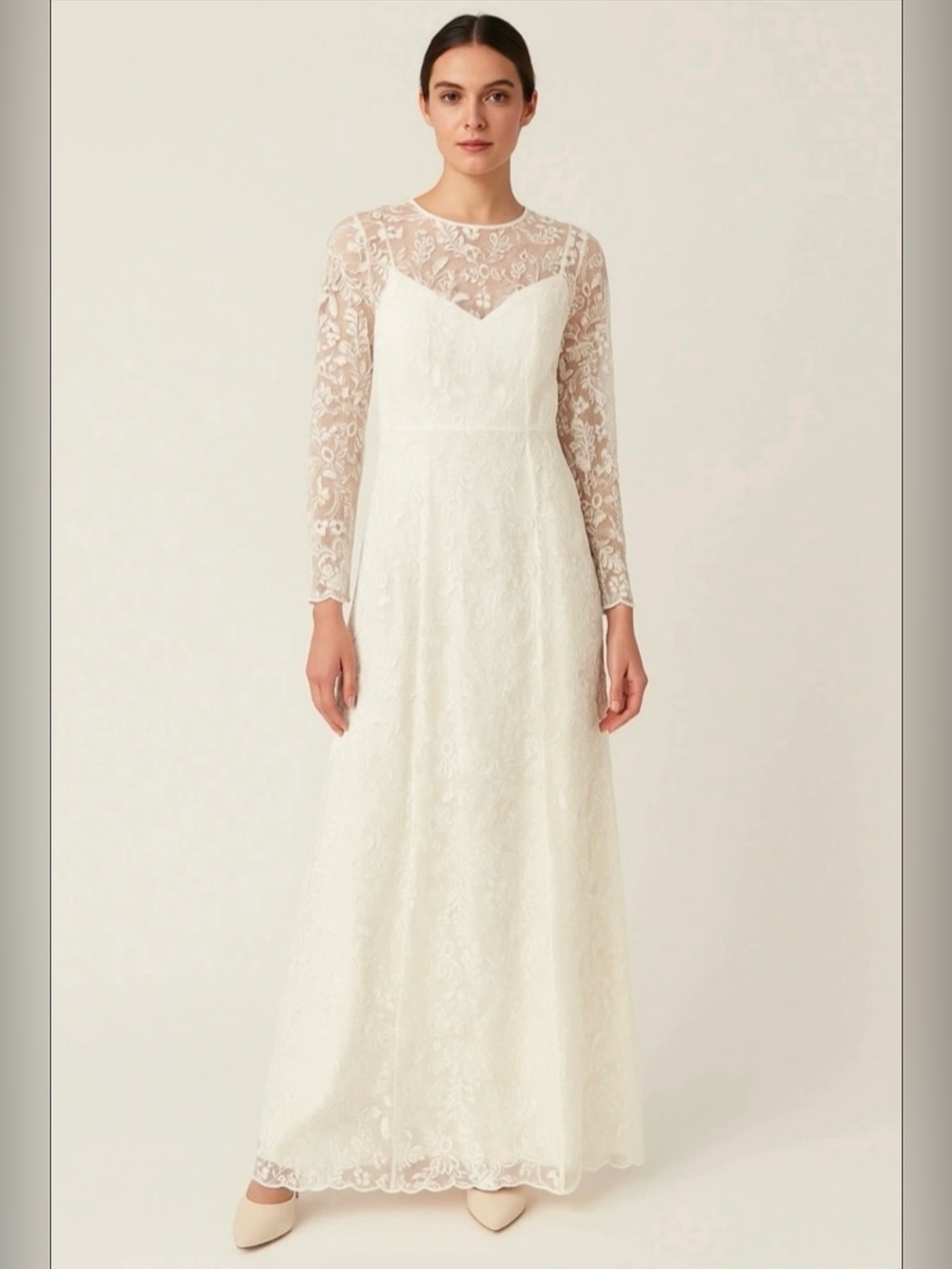 Ivy & Oak Bridal Long Sleeve Two-Piece Embroidered Overlay Wedding Dress
